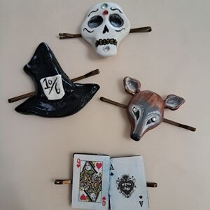 Handmade polymer clay hair clips Alice In Wonderland